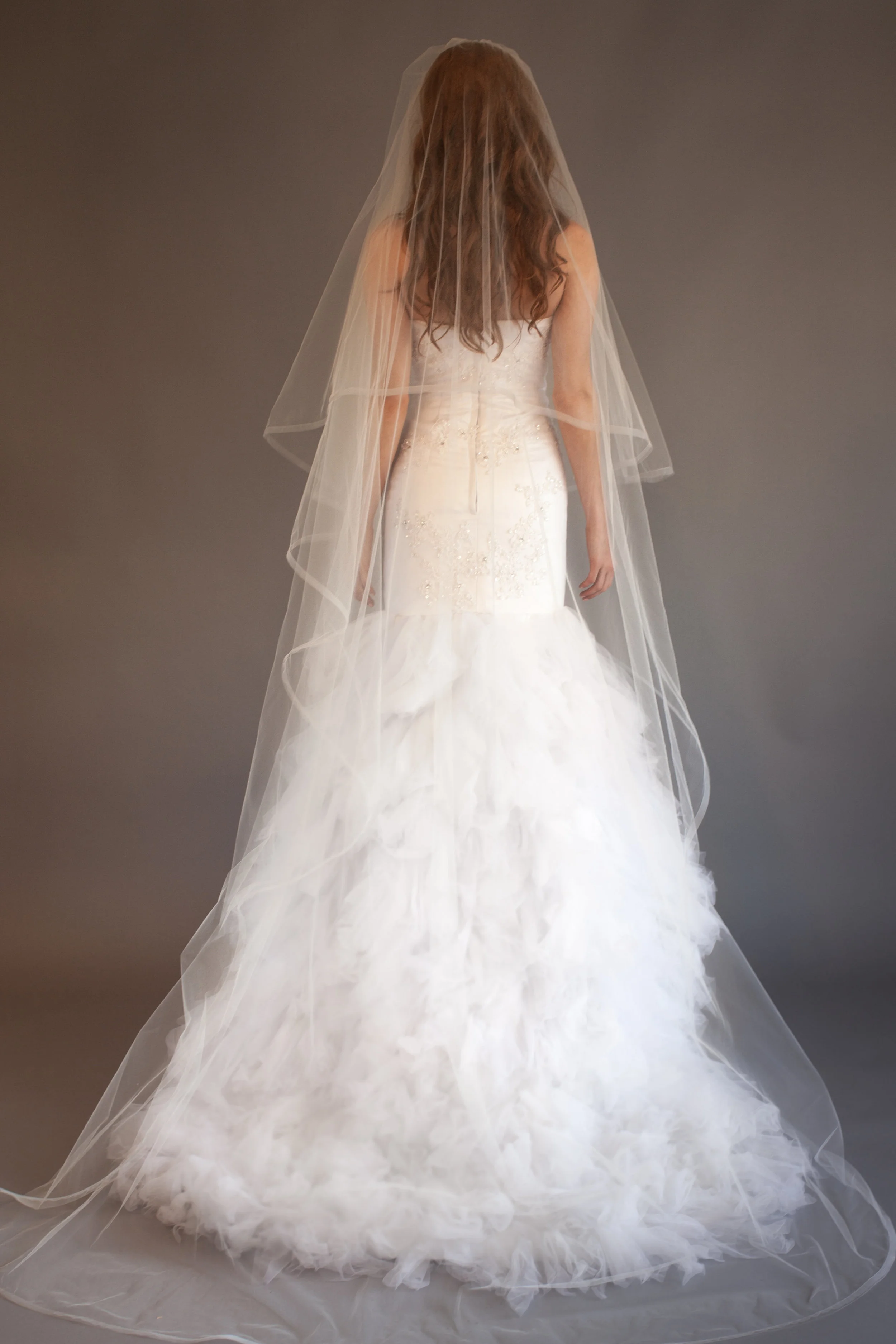 Two tier cathedral horse hair trimmed wavy Lemonade bridal veil by